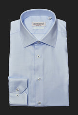 Long Sleeve Dress Shirt - Blue Fine Piquet