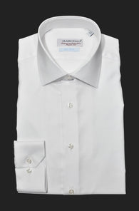 Long Sleeve Dress Shirt - White Fine Piquet