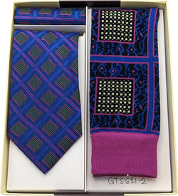 Fushia/Royal 3 pcs Tie/Hanky and Socks Gift Set